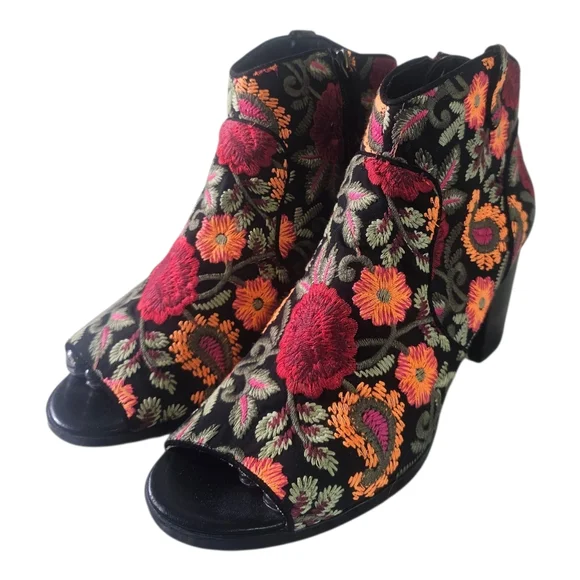 Crown Vintage Frankie Embroidered Open Toe Ankle Boot Shoe Size 11M - Picture 7 of 9